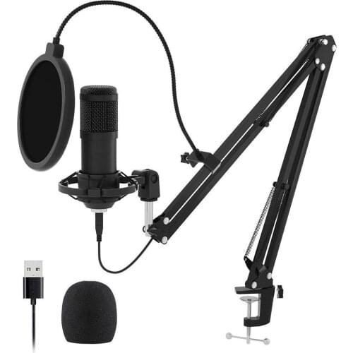USB Streaming Podcast PC Microphone, professional 192KHZ/24Bit Studio Cardioid Condenser Mic Kit with sound card Boom Arm Shock