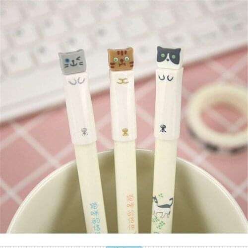 3pcs Cute Cat Gel Pen 0.38mm Creative Kawaii Novelty Girls Gifts Cartoon Rollerball Pen Writing Diary Office Stationary