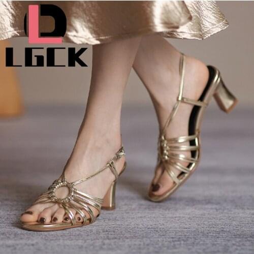 Women Summer Sandal Ladies Glitter Genuine leather square heel Shoes Female Casual Slingbacks Sandals Comfortable Platform Woman