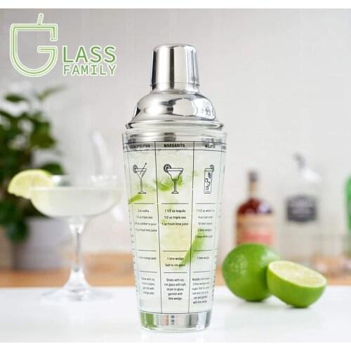 GF bartenders mixer Glass Cocktail Shaker Printed with Scale Martini Shaker with Stainless Steel Lid Barware for Mixing Drink