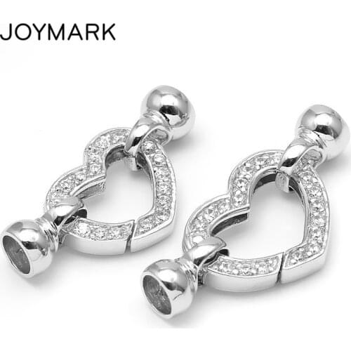 Heart Shape White Rhodium Plated 925 Sterling Silver With Zircon Stone Connector Spring Clasps SC-CZ007