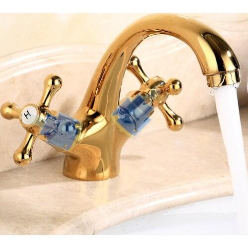 Vintage Brass Hot Cold Sink Water Faucet Basin Mixer Tap with 2 Hoses for Home Office Hotel Restaurant Kitchen Bathroom