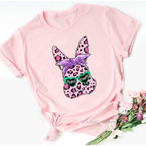 Cool Mama Bunny Graphic Print Tshirt Women Clothes 2021 Pink Leopard T Shirt Female Summer Tops Tee Shirt Femme Dropshipping