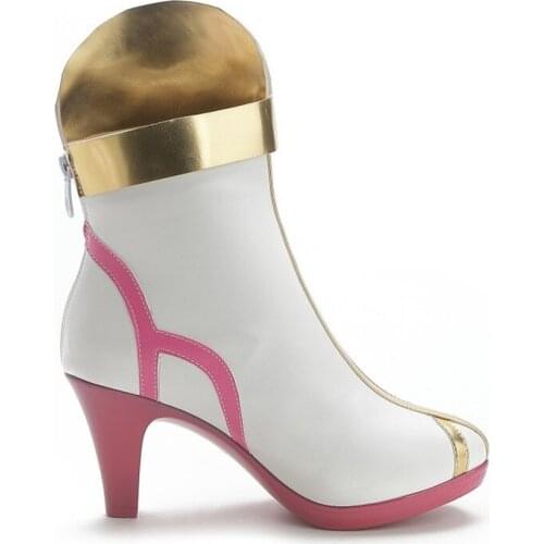 Womens Round Toe White Ankle Boots Honor of Kings Games Diao Chan Cosplay High Heel Zipper Shoes Match Colors Lolita Show Party