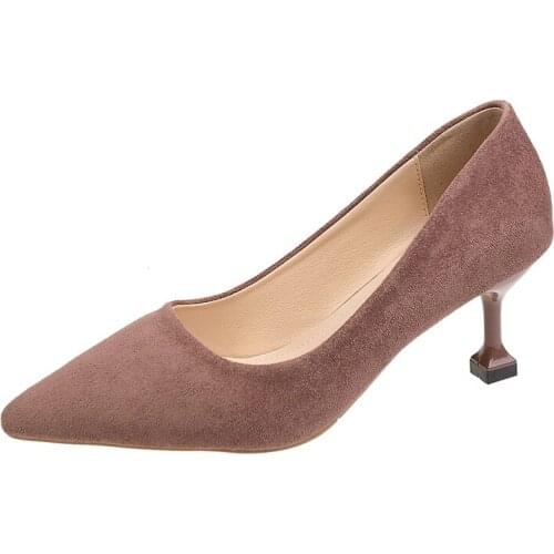 Women Pumps zapatos de mujer Flock Pointed Toe Shallow Slip-On Thin High Heel Ladies Party Sexy Club Female Pumps Shoes U14-05