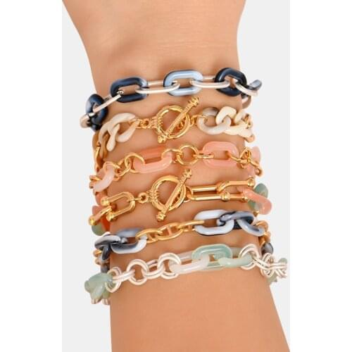 New Trendy Acrylic&Metal Mixed Chain Bracelet for Women Punk Gold Toggle Clasp Thick Link Charm Bracelets Femme Fashion Jewelry