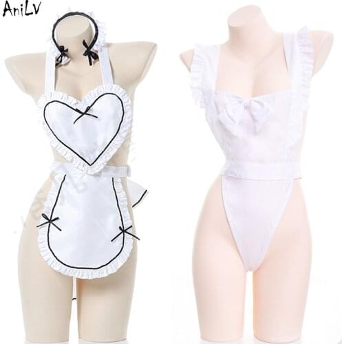 AniLV Love One-piece Maid Apron Dress Uniform Temptation Costume Cook Girl Sexy White Nightdress Lingerie Party Cosplay Clothes
