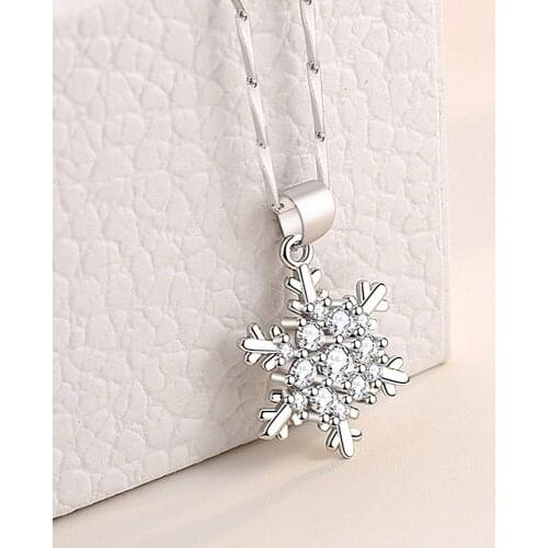 Chic Snow Flower Crystal Zircon Diamond Gemstones Pendant Necklaces for Women White Gold Silver Color Choker Chain Jewelry Gifts