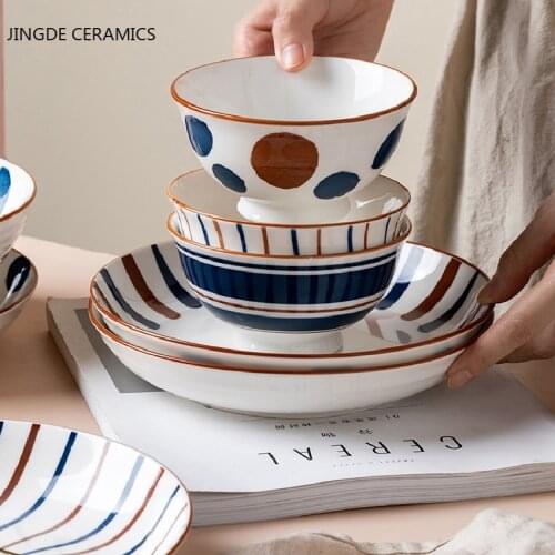 1PC Japanese Style Ceramic 8 Inch Tableware Ceramic Dinner Plates Cake Plate Dish Porcelain Dessert Plate Kitchen Dinnerware