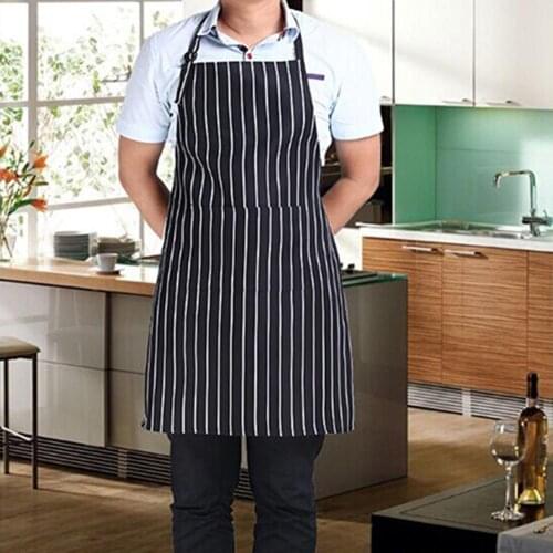2021 Fashion Unisex Adjustable Adult Black Stripe Bib Apron With 2 Pockets Waterproof Shop Cleaning Aprons Kitchen Accessories
