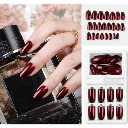 24Pcs Fake Nails Press On Nails With Glue Nail Tips False Nails Glue On Nails Artificial Nails Nail Display Stick On Nails