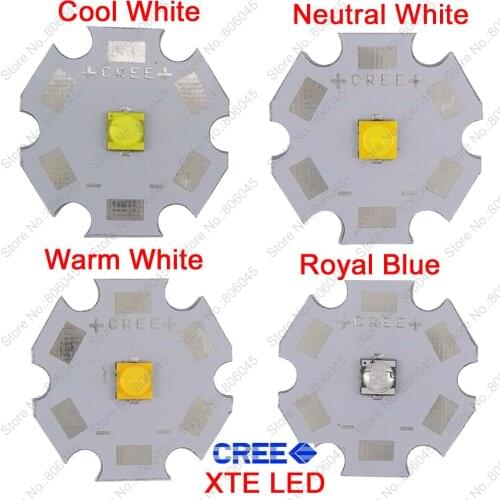 5x Cree 5W XTE XT-E High Power LED Emitter Diode on 8mm/12mm/14mm/16mm/20mm PCB, Neutral White/Warm White/Cool White/Royal Blue