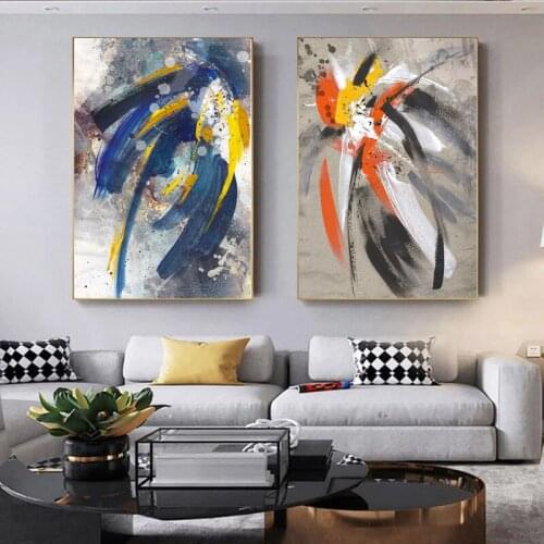Abstract Graffiti Art Yellow Feather Oil Painting on Canvas Wall Art Posters Prints Wall Pictures for Living Room Home Cuadros