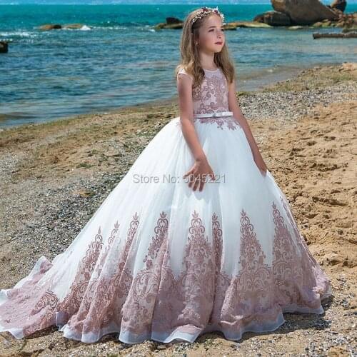 Long Lace Girls Prom Evening Dresses New Arrival Flower Girl Dress Kids Pageant Gowns First Communion Dresses For Girls 2019