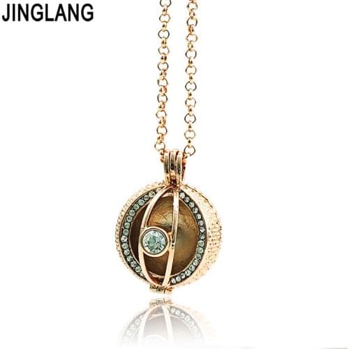 JINGLANG High Quality Necklace Baby Ball Musical Bells Cage Angel Rhinestone Eye Pendants Statement Necklace Jewelry