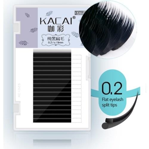 KACAI 0.2 thickness pure black flat eyelash Extensions soft split tips ellipse shaped mink eyelashes Volume Lash Looking