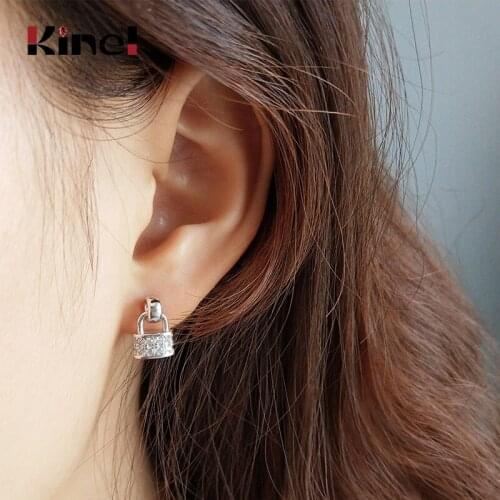 Kinel Authentic 925 Sterling Silver Minimalism Style Lock Earrings for Women Korean Style Fine Jewelry INS Bijoux