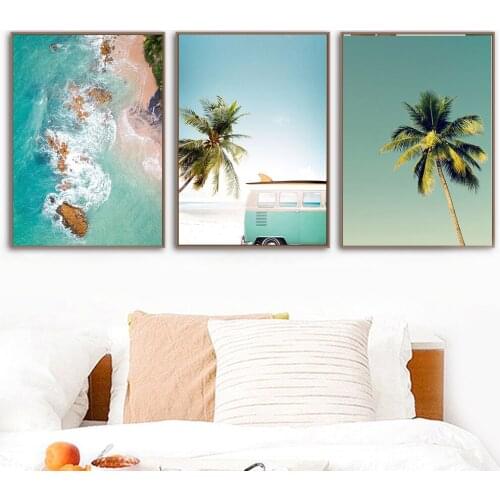 Coconut Palm Tree Green Beach Sea Wall Art Canvas Painting Nordic Posters And Prints Wall Pictures For Living Room Wall Decor