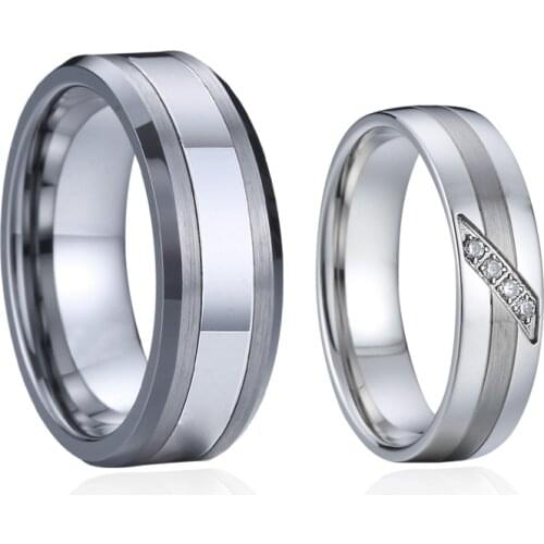 Matching Tungsten carbide Ring for men 316L Stainless Steel rings women Lovers Alliances Couple Anniversary Marriage Gift