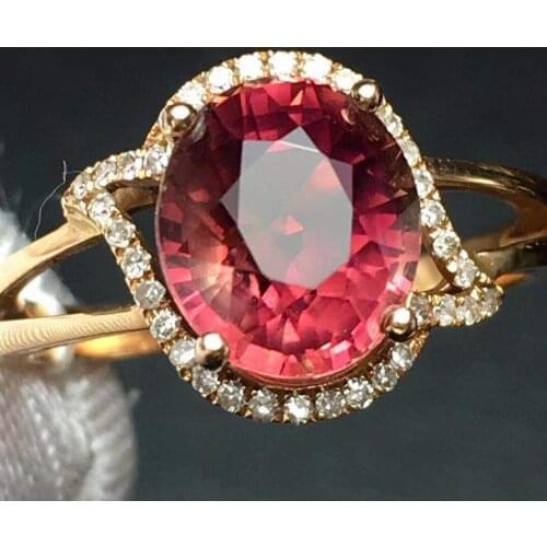 Red Tourmaline Ring 2.9ct Pure 18 K Gold Jewel Natural Rubi Tourmaline Gemstones Diamonds Female Rings for Women Fine Ring