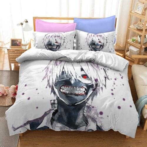 Horror Anime Tokyo Ghoul Print Bedding Set Adult Children Cartoon Duvet Cover with 2 Pieces Pillowcases Twin Single Double Size