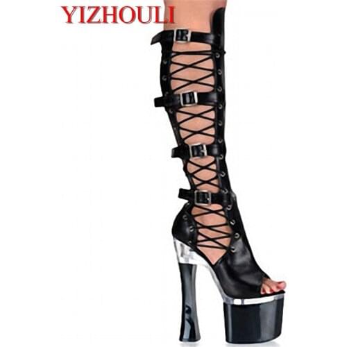 The order hot style 18CM high heel, sexy patent leather elastic boots, the night field adjustment belt buckle Dance Shoes
