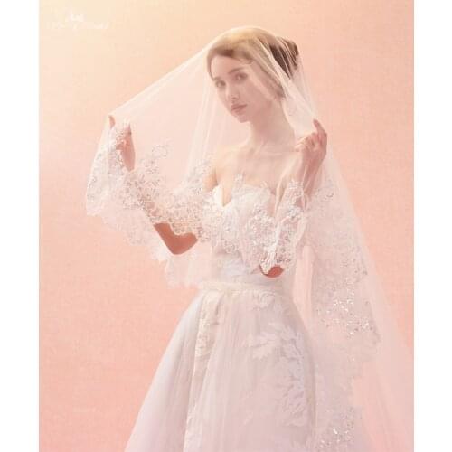 LZP386 Ivory Wedding Veil 3 Meters Lace Of Sequins One Layer Bridal Veil Cathedral Veil Veu De Noiva