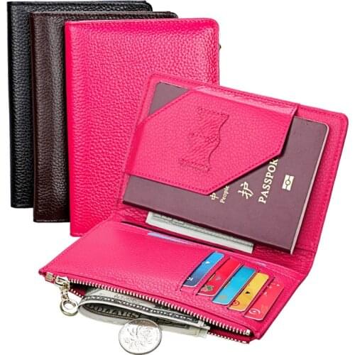 Fashion Solid Genuine Leather Unisex Passport Cover Purse Women Credit Card Holder Female Case Russia Travel Wallet For Men