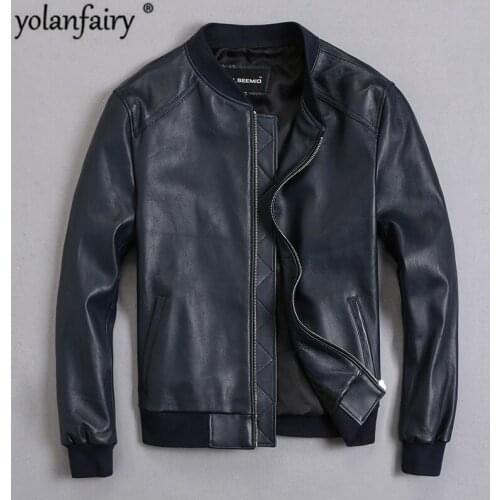 Mens Leather Jacket Sheepskin Coat Bomber Genuine Leather Jacket Men Plus Size Short Leather Jackets Veste Cuir Homme KJ2273