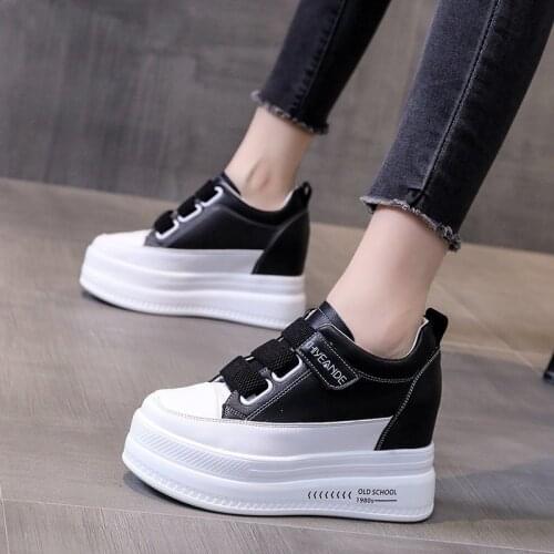 Spring and autumn new all-match ladies casual sports shoes simple style lace-up increased thick bottom 8cm single shoes fashion