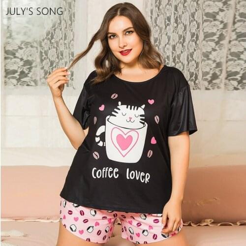 JULYS SONG Plus Size Pajamas Women Summer Pajamas Sleepwear Casual Soft Female Pyjama Milk Shreds Nightwear Star Cute Homewear