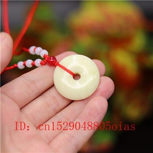 Natural White Chinese Jade Donut Pendant Necklace Charm Jewellery Carved Amulet Fashion Accessories Gifts for Women Men