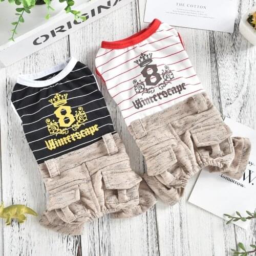 Stripe Summer Vest Shirt Dog Overall With Khaki Pants Pet Clothes Jacket Tracksuit For Bichon Chihuahua Drop Ship S XXL Supplies