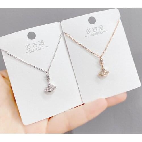 Micro-Inlaid Luxury Full Diamond Fan-Shaped Small Skirt Necklace Korean Style Popular Clavicle Chain Socialite Necklace Jewelry