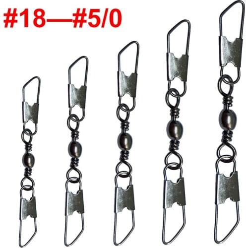 100pcs/lot Barrel Swivels Fishing with Double Safety Snaps #18-#5/0 Stainless Steel Fishing Connector Swivel Hook Carp Tackle