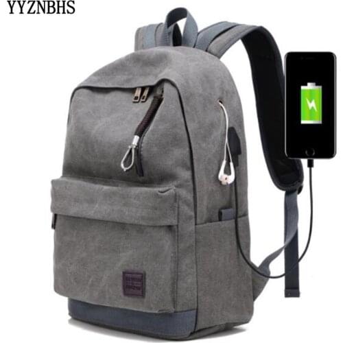 Men Canvas Backpack 15.6 Inch USB Charging Computer Backpacks Laptop Notebook Mochila Back Pack Travel Backbag School Backpack