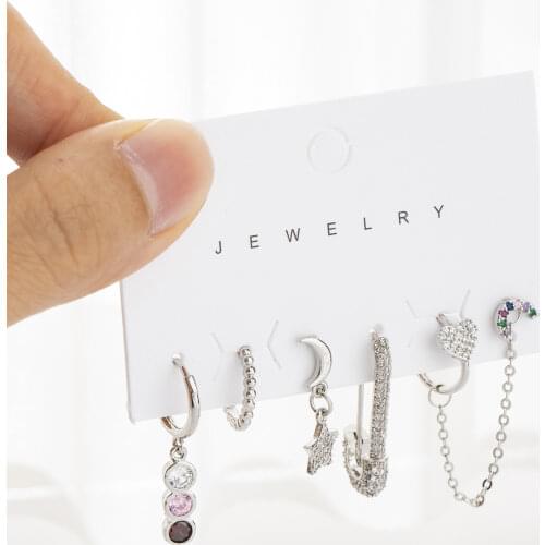 SIPENGJEL New Star Earring Sets Hoop Earrings Sets For Women Gold Color 6-piece Earring Jewelry Accessories 2021