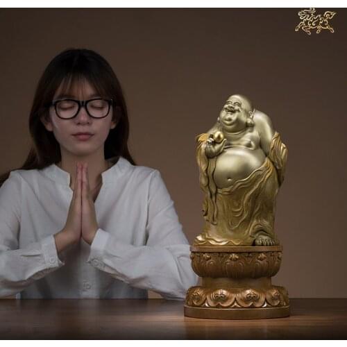 2021 TOP high grade Buddhist wealth God Maitreya Buddha statue family Protect bring money good luck Handmade brass Sculpture Art