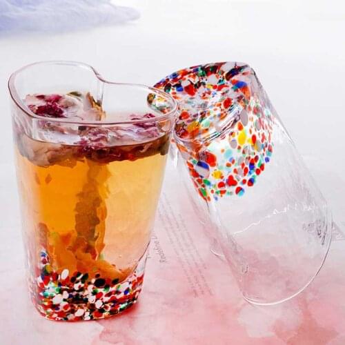 160ml Love Heart Shaped Glass Cup Colorful Hammer Pattern Creative Milk Juice Coffee Mug Home Office Drinking Glasses Gifts