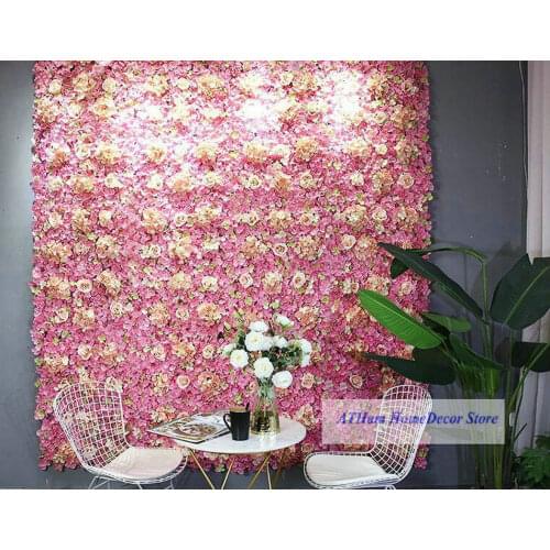 Light Pink Hydrangea Champagne Rose Board Artificial 3D Wall Wedding Christmas Photo Background Party Home Wall Decoration