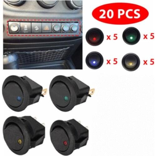 20Pcs Led Dot Light 12V Car Auto Boat Round Rocker ON/OFF Toggle SPST Switch Rocker Switch LED Light Car Lighting Modification