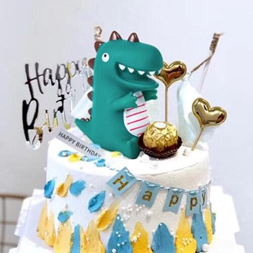 Creative Polymer Cute Dinosaur Cartoon Lion Party Cake Topper Clay Kids Baby Birthday Party Cake Decoration Animals Cake Descor