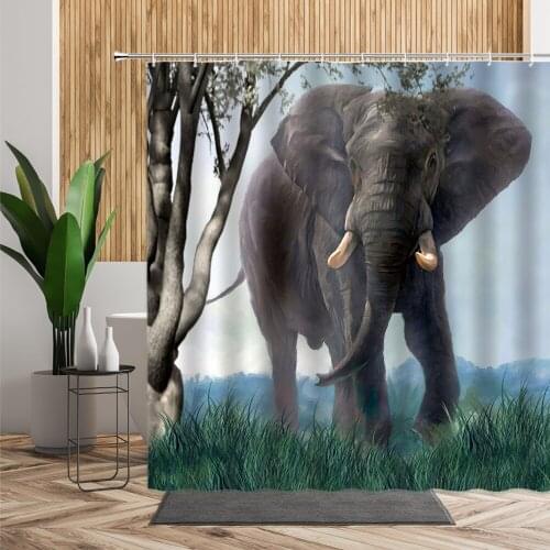African Elephant Shower Curtain Wild Animals Creative Bathroom Decoration Waterproof Bath Curtains Set With Hooks Bathtub Screen