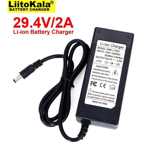 29.2V 2A 7 series 18650 rechargeable lithium battery charger 29.2V constant current INPUT: 100-240VAC 2A current DC 5.5*2.1MM