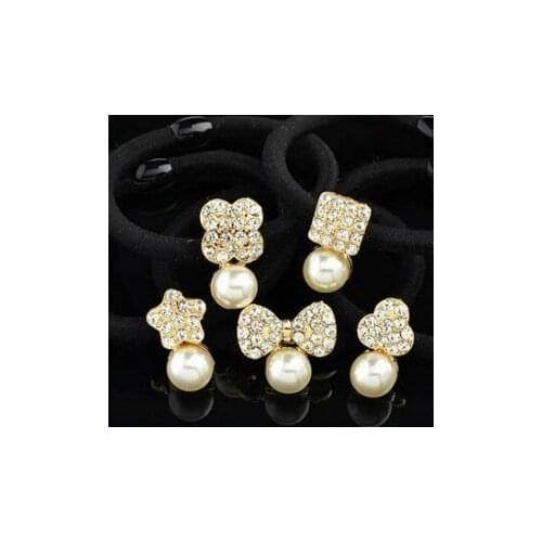 Korean version of the sleek simple imitation pearl rhinestone bow hair band Pentagram female hair accessories Free Shipping