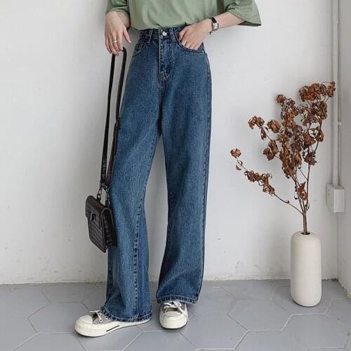 Shnsophi Casual Women Denim Jeans High Waist Loose Streetwear Capris Vintage Long Wide Leg Jeans Pants Female Trousers