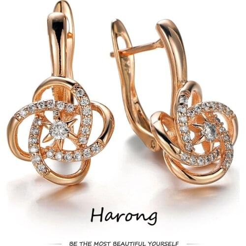 Female Fashion Brass Stud Earrings Inlaid Crystal Quality Luxury Flower Brooch Round Small Cute Jewelry Aesthetic Gift For Woman