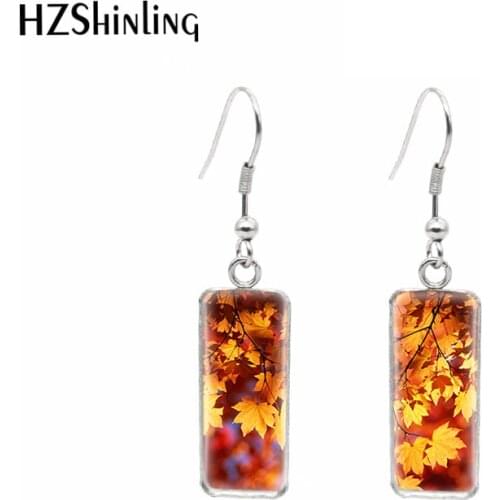 2019 New Arrival Autumn Fall leaves Stainless Steel Square French Hook Earring Dangle Sweet Summer Accessory Jewelry