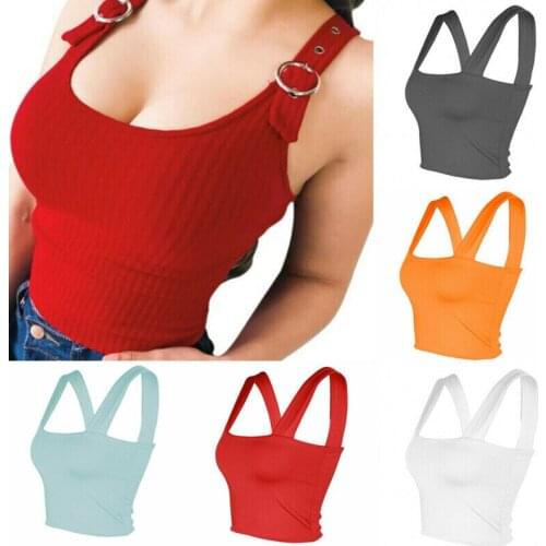 Womens Knit Vest Adjustable Buckle Sleeveless Sleeveless T-Shirt Knit Vest