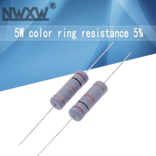 10pcs 5W Color ring resistance 5% 2.2R 1R~1M 10R 22R 47R 51R 100R 150R 470R 47 10 1K 4.7K K K 1 2.2 10 22 47 51 100 150 470 Ohm